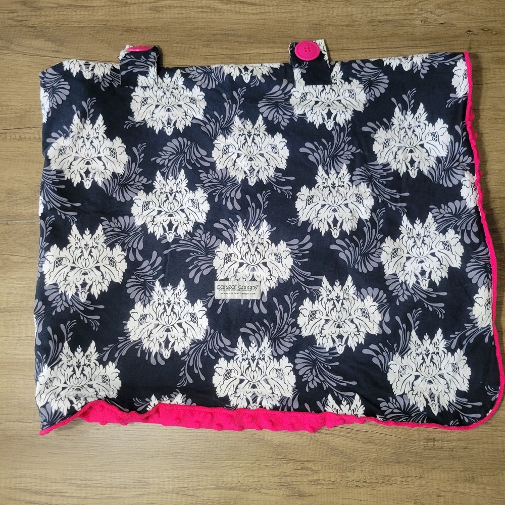 Carseat Canopy Black White Gray Floral Print Magenta Cotton Cover